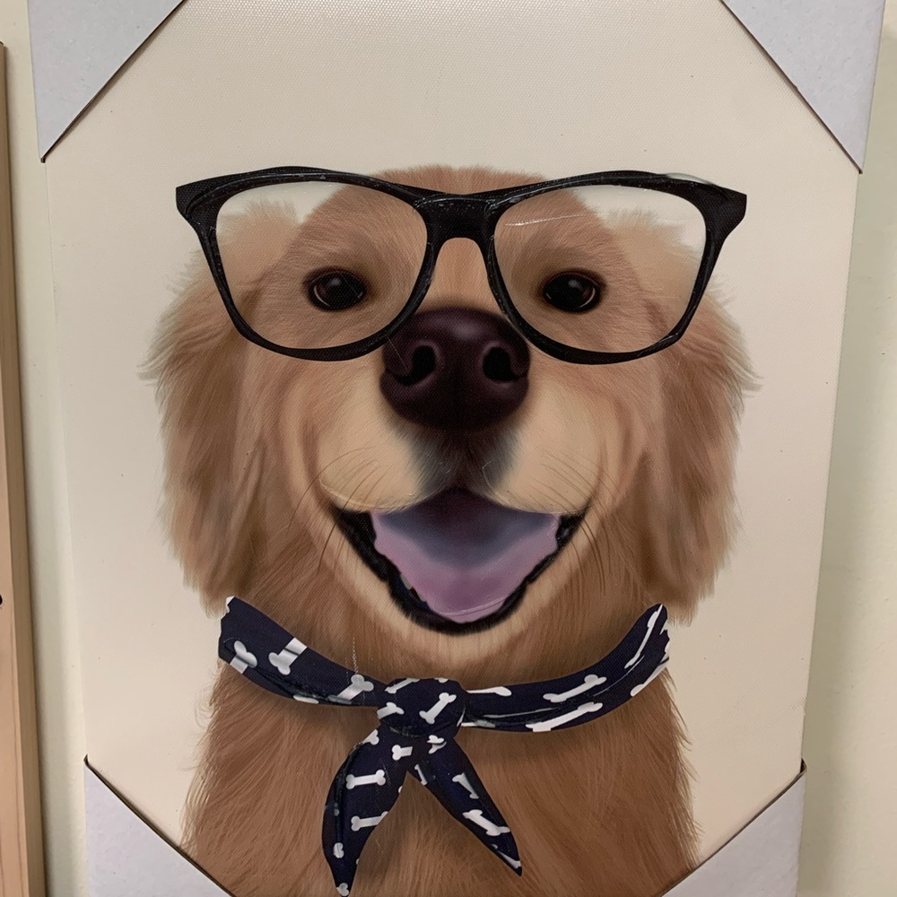 New Golden Retriever w/ Glasses Canvas Wall Decor